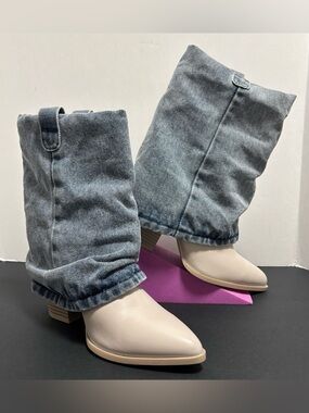 Steve Madden Lavish Denim Fold-Over Western Boots - Size 7 - Like New